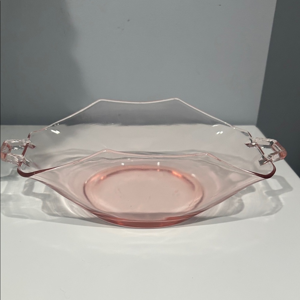 vintage pink depression glass candy serving bowl.